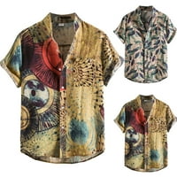 Košulje za kuglanje za muškarce Retro ogrlica i kratki rukav Spring Pamuk stand-up tiskana Homme bluza