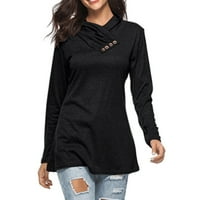 Ženska casual bluza Crna ženska ležerna dugi rukava s dugim rukavima V izrez labava tunika majica bluza
