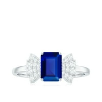 Stvoreni Blue Sapphire Solitaire Prsten sa dijamant, dizajnerski kravatni prsten, 14k bijelo zlato,