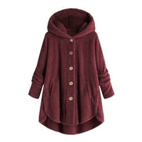 Zimski kaputi za žene Zpanxa Women Plus tipka PLUSH PLUSH, kapuljač sa kapuljačom od vunene kapute,