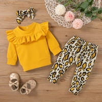 Sdjma Jesenski tanki djevojka dugih rukava s dugim rukavima žutom vrhunskom leopard print pantalone