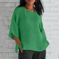 Ersazi ženske vrhove Jesen Ženski modni okrugli vrat Čvrsta pamučna posteljina Ležerna majica u Clearengu zelena slatka dukseva XL