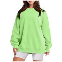Tking modni duks dugih rukava za žene Crewneck čvrste vrhove Casual Labavi pulover bluza fluorescentna zelena s