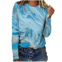 Ženska modna tiskana labava majica dugih rukava bluza okrugla vrat casual tops plavi xl
