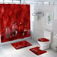 Sretan božićni tuš zavjesa sa neklizanim propisom, toaletnom prekrivom i prostirkom za kadu, crvenom