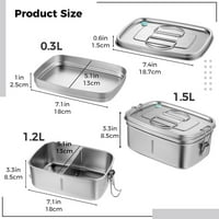 Kutija za ručak od nehrđajućeg čelika, 2-nivoski veliki kapacitet Bento Bo 1.2L + 0.3L, prenosivi spremnik za ručak sa sigurnosnim bravama i razdjelnikom za hranu, futrola od metala BPA za odrasle djece