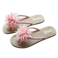 Papuče za žene i muškarce, ljetne dame imitacije slamke Flip flops cvijeće ravne plažne flip flops
