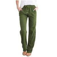 Slim i visoke hlače Ženske hlače Ležerne prilike visoke lanene struke pamučne i elastične čvrste hlače