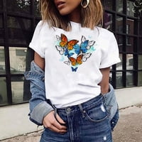 Yyeselk Funny Butterfly Print ženske žlebove pulover posada izrez košulje manžetne kratkih rukava košulje