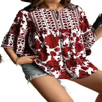 Ženski plus boho cvjetni print zarezane pepumske bluze crvene boje plus plus