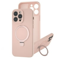 -Po kompatibilan sa iPhone magnetskom futrolom, otporan na udarce Magsafe Slim Case Nevidljivi prsten štand mat anti-prste otisak tekući silikonski gel za iPhone 12, ružičasti