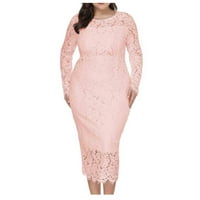 Maxi haljina za žene modna ženska moda izdubljena čipka duga haljina dugih rukava večernja haljina haljina ružičasta