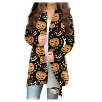 GDFUN ženska modna casual Halloween Print Srednje dužine Cardigan jaknu s dugim rukavima