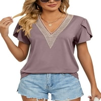 Cindysus Women Ljeto vrhovi kratki rukav majica Majica pune boje The Holiday Tee Comfy Pulover Purple