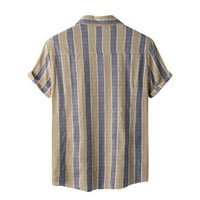 Puawkoer pruga kratka košulja za spuštanje vertikalne muške casual gumb rukava košulja majica muške