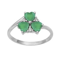 Tri kamena zelena u srebrnom srčanom prstenu