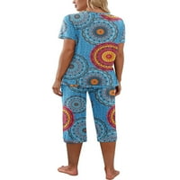 Wdehow Ženska pidžama Postavite majicu kratkih rukava V izrez i kapri hlače za spavanje kontrastnog