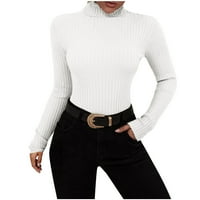 Dupeća dukseva za žene Čvrsto boje pulover dugih rukava Turtleneck-izrez casual s kapuljačom, bijeli,