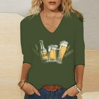 Pyju V izrez rukavac Vintage piva košulja za žene Dressy Casual Graphic Tees Loot Fit Tunic Tops Odjeća