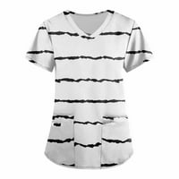 Ženski bluze Ženska modna ravna odjeća s kratkim rukavima s kratkim rukavima s džepovima Stripes ispisani vrhovi bijeli xxxxl