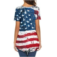 Olyvenn Ljeto Ženo Neovisnosti Pleted bluza Tunic vrhovi kratkih rukava Ženski vrhovi Patchwork USA