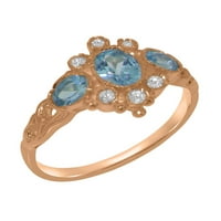 Britanci napravio je 10k Rose Gold Prirodni plavi Topaz i kubični cirkonijski ženski Obećani prsten
