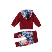 Kpoplk Baby Boy Girl Fall Outfits dječaci Djevojke Tie-dye dukserice s kapuljačom hlače postavljena crvena, 18- m