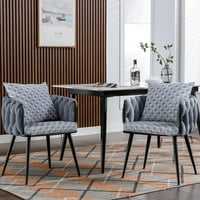 Stolice za objedovanje 2, ručno tkanje akcentnih stolica sa crnim metalnim nogama, tapecirana bočna