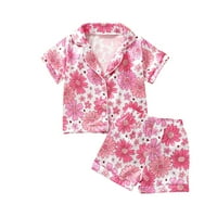 Qiylii Toddler Girl Cvjetni svileni pidžami s kratkim rukavima majica kratke hlače Summer Pink Satin