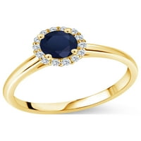 Gem Stone King 0. CT Round Blue Sapphire G-H Lab Grown Diamond 10k žuti zlatni prsten