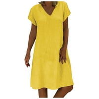 Ljetne haljine za žene V-izrez Bohemian Solid Mini A-line Club Haljina kratkih rukava žuti xxxl