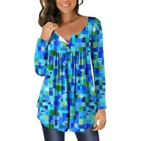 Košulje od tunike za žene Blok u boji Print dugih rukava Geometrijski grafički gumb Henley T majica