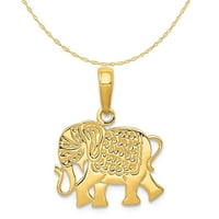 Carat u Karatsu 14K žuti zlatni teksturirani slont Privjesak šarm sa 14k žutom zlatnom laganom konopcu ogrlica 16 ''