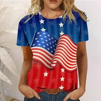 TAWOP američka zastava T majica traper vrhovi za žene cvjetni-print kratki rukav ljetni posad