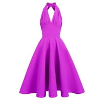 Ljetne haljine za prodaju za žene za žensku haljinu bez rukava V-izrez Halter midi leđima, fit i flare