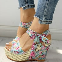 Sandale za žene za žene Ženske ženske dame platforme klinovi peta sandale cvjetne cvijeće čipke cipele