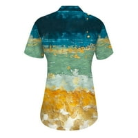 Ženski ljetni vrhovi Ljeto Ležerne košulje Henley s kratkim rukavima V Crtch tipku UP Cvjetni tunički
