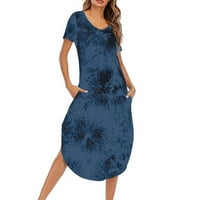 Ljetne haljine za žene Midi haljina kratki rukav seksi a-line ispisana V-izrez datur haljina plava m