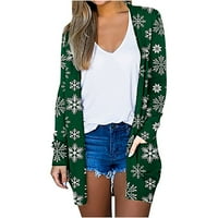 Bicoasu ženska modna casual tiska srednje dužine kardigan jakna kaput, zelena, xxxl