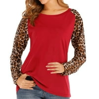 Ženska modna casual čvrsti dugi rukav okrugli vrat Leopard patchwork vrhovi ugodno opremljeno Plus Veličina