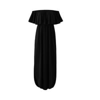 Homchy haljina za žene Solid Boja Velika veličina Easy Ruffles Ravne rame Lnserting Bare haljina
