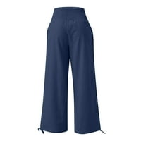 Lenago široke pantalone za žene za žene visoke casual pantalone sužene salonske pantalone sa džepovima