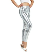 JDLSPPL Ženske gamaše Metalne hlače gležnjače modne tanke fine meke rastezanje pantalone srebrne velike