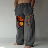 IOPQO teretne hlače za muškarce Muške modne ležerne printene posteljine džepove čipke hlače Velike veličine