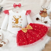 MA & Baby Toddler Baby Girg Božićne odjeće Dugi rukav Roma + Sequin Bow Tutua Suknja + Podesite glavu