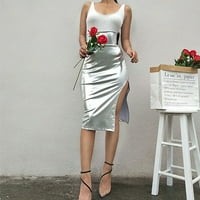 suknje za žene Žene Modni čvrsti tanak Visoki struk Podignite hip svijetla kožna vilica Silver + XL