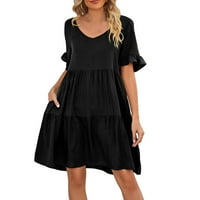 Ženske haljine Preppy stil V-izrez kratkih rukava s kratkim rukavima XL Black