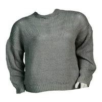 Ženski zimski topli džemper pulover casual labav pleteni džemper rugajući izrez dugih rukava Grey XL