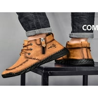 Daeful Muški čizme Mid Top Ležerne cipele Ručno šivanje gležnjače za muškarce Lagani neklizajući patentni