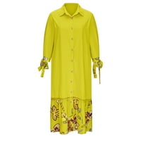 GUZOM FALL DRESS ZA ŽENE - Cvjetne čipke Ležerne haljine Trendi dugih rukava V-izrez Maxi haljine Yellow
